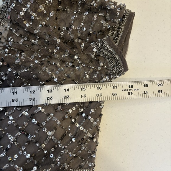 Adrianna Papell Womens Beaded Gown 8 Taupe Mesh Feminine Elegant Wedding NYE - Picture 4 of 9